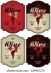 set of four labels for wine with grapes