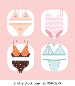 conjunto de cuatro mujeres con ropa interior