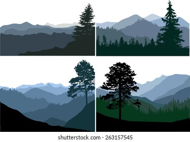 set of four landscapes with mountains