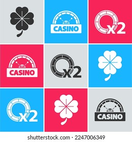 Set Four leaf clover, Casino signboard and Casino chips icon. Vector