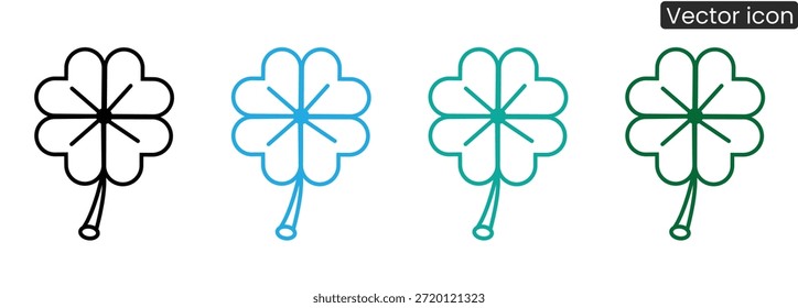A set of four leaf clover icons in different colors, perfect for designs related to luck, nature, and Irish heritage