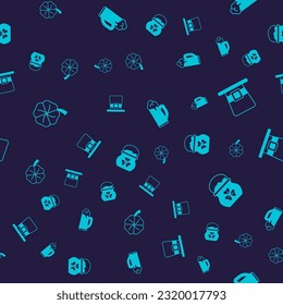 Set Four leaf clover, Leprechaun hat, Glass of beer and Pot gold coins on seamless pattern. Vector