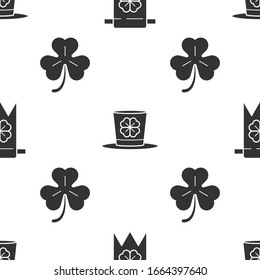Set Four leaf clover and party pennant, Leprechaun hat and four leaf clover and Four leaf clover on seamless pattern. Vector