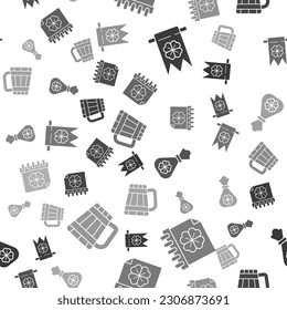Set Four leaf clover and party pennant, Saint Patricks day with calendar, Money bag with four leaf clover and Wooden beer mug on seamless pattern. Vector