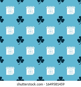 Set Four leaf clover and Saint Patricks day with calendar on seamless pattern. Vector