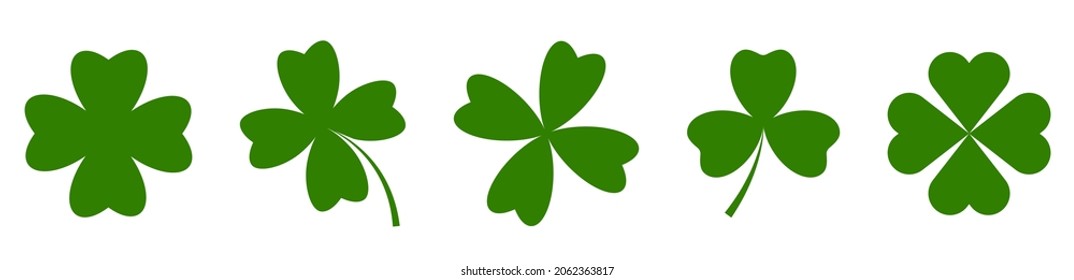 Conjunto de cuatro trébol de hojas. Iconos verdes de Shamrock. Ilustración del vector
