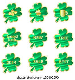 Set of four leaf clover silhouette vector labels