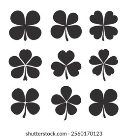 Set of Four Leaf Clover Silhouette vector illustration	