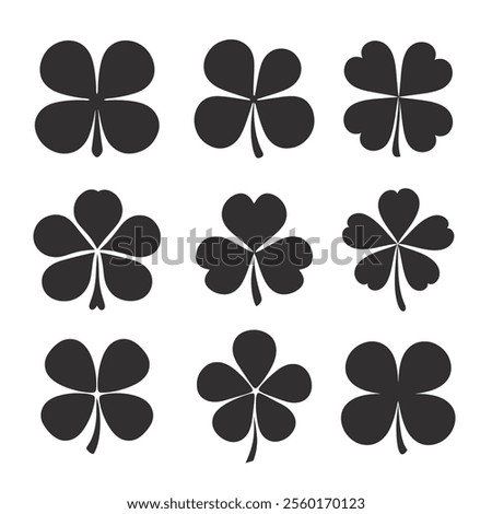 Set of Four Leaf Clover Silhouette vector illustration	