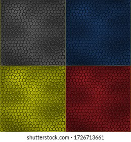 Set of four leather textures. Grey, classic blue, yellow and red.