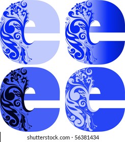 A set of four letters "E" different color