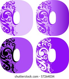 A set of four letters "O" different color