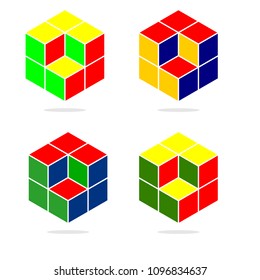 Set Four lie 3 dimensional square on a white background.Used in printing and web.