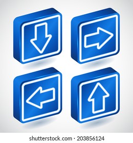 Set of four lighting blue buttons with arrows