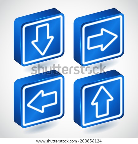 Set of four lighting blue buttons with arrows
