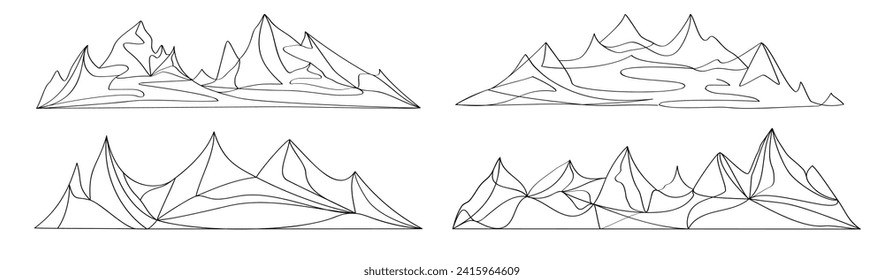 Set of Four Line Art Mountain Ranges