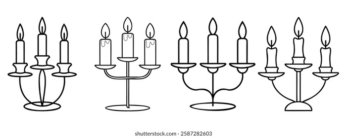 A Set of Four Line Drawings of Candelabra Designs With Candles
