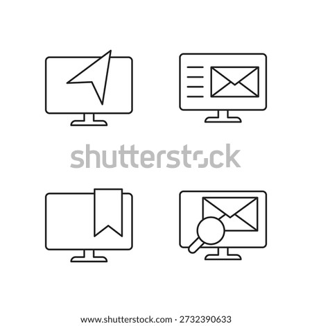 Set of four line icons for arrow, list, bookmark, search