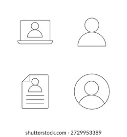 Conjunto de cuatro iconos de línea para portátil y CV