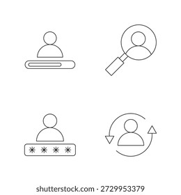 Conjunto de quatro ícones de linha para logon e sincronização