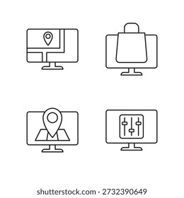 Set von vier Linien Icons für Karte, Handel, Batterie, Fotografie