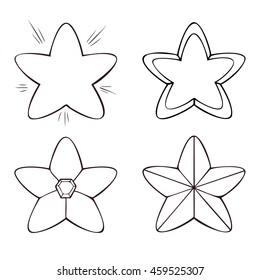 Set of four line stars in various designs, on white background.
