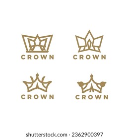 Set of four linear crown icons. Royal, luxury symbol. King, queen abstract geometric logo.