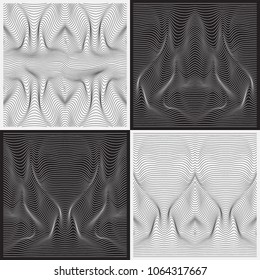 Set of four linear textures. An abstract linear background with optical illusion of distortion. Vector illustrations.