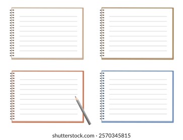 A set of four lined landscape notebooks in different colors. The ample copy space allows you to write anything you like.