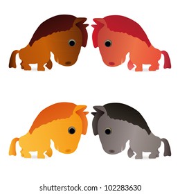Set of four little funny  horses