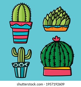 A Set of Four Little Vector Cactus Plants
