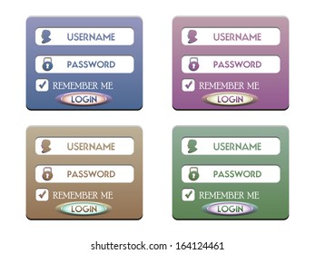 Set of four login templates with username, password and login button