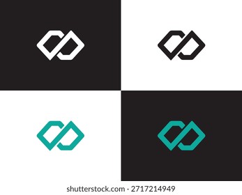 Ein Satz von vier Logo-Design-Variationen mit verschiedenen Farbschemata und Hintergrundoptionen.