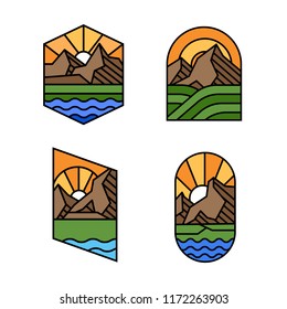 set of four logos with mountains and nature
