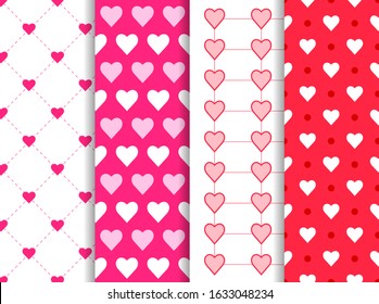 Set of four love or heart pattern background. Vector illustration for holiday, valentine day, wedding day, celebraton day, ornament, and decoration.