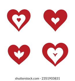 Conjunto de cuatro iconos de amor con ilustración vectorial de estilo diferente