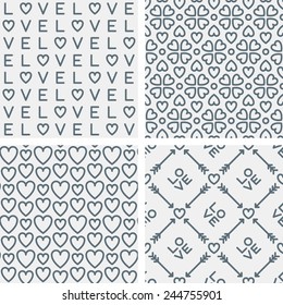 Set of Four Love Themed Seamless Patterns for Valentine's Day and Other Special Events
