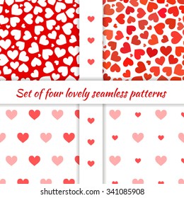 Set of four lovely seamless patterns with hearts