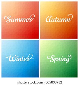  set of four low poly triangular colour background with time of year 