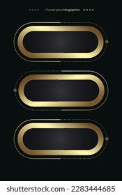 Set of four luxury options on a dark background. groups of three golden infochart template with luxury golden iconsVector multipurpose Infographic templates
