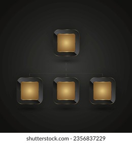 Juego de botones Four Luxury y Premium, diseño de ilustración vectorial de banner, fondo abstracto dorado con banner de formas de rectángulo dorado premium