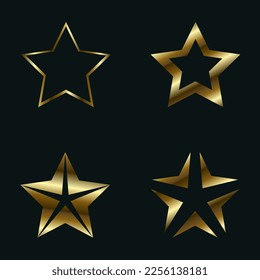 SET of four luxury star, golden star light, premium star shapes, symbols, icons vector illustration design.