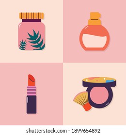conjunto de cuatro iconos de maquillaje diseño de ilustración vectorial