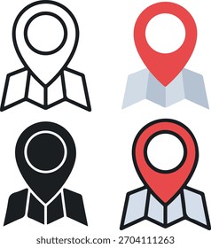 set of four map and location pin icons, navigation symbols