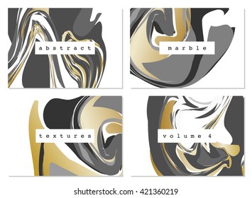 A set of four marble textures in white, black, gold and gray colors. 
