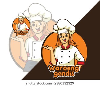 set of four mascot character women cheff with cooking tools and cheff hat vector illustration