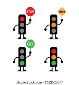 a set of four mascots from traffic lights, with various poses, perfect for illustration, education and logos