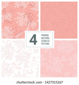 Set of four matching Seamless coral patterns - Great for summer textile print or wedding invitations, cards, backgrounds, gifts, packaging design projects. Surface pattern design.