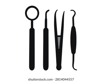 Set of four medical tools with transparent background illustration