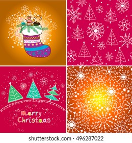 Set of four Merry Christmas background. 
